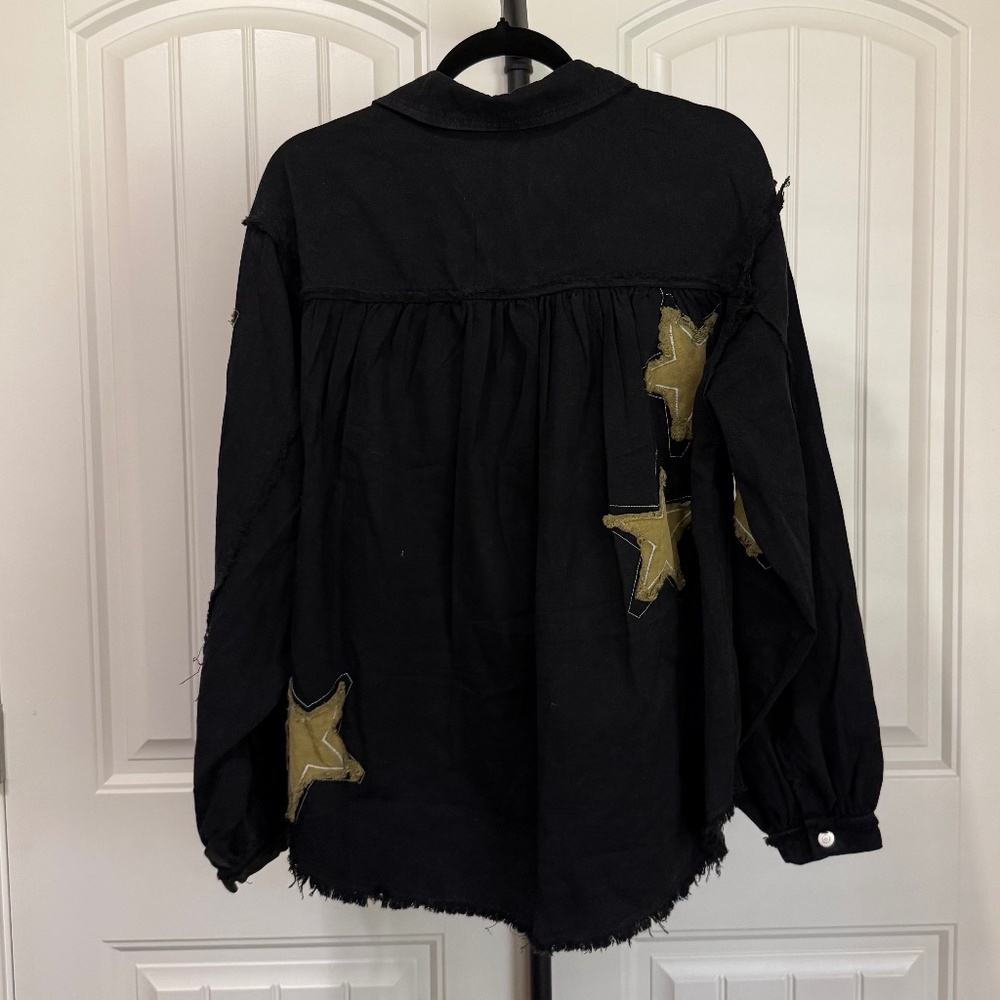 Nwt Pol Star Patch Raw Hem Button Up - image 5